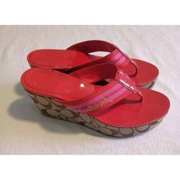 Coach Shoes - Coach Gabriella Signature Logo Thong Wedge Platform Sandal Heels Size 6.5M Y2K.
